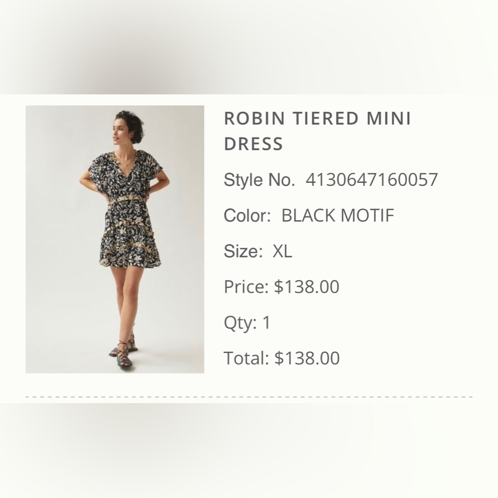 Anthropologie Robin tiered mini dress in black motif